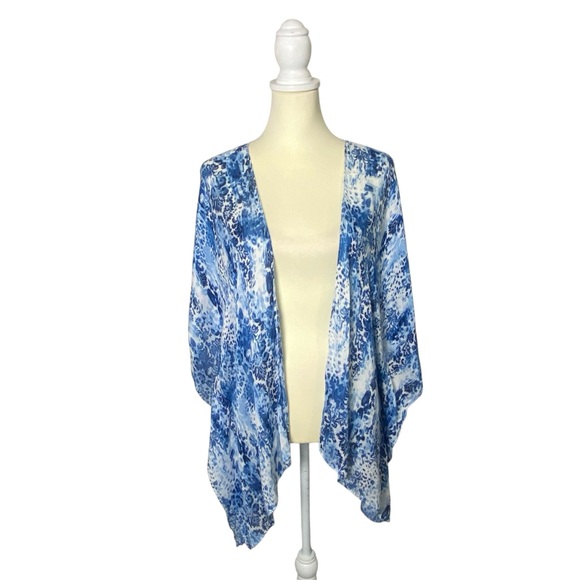 Chico's 100% Viscose Lovely Blue Pancho Sleeve Kimono Cover Up Women's Size S/M - Picture 1 of 12